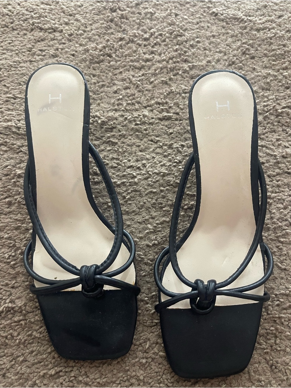 Halston Heritage Black Knotted Strappy Square-Toe Slide Heels